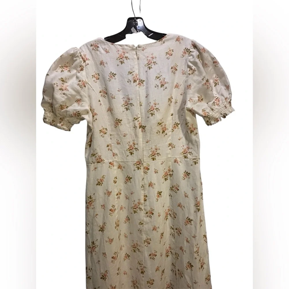 REFORMATION White Ditsy Floral Heirloom  Linen Puff Sleeve Maxi Dress Sz 12 L - Picture 4 of 6